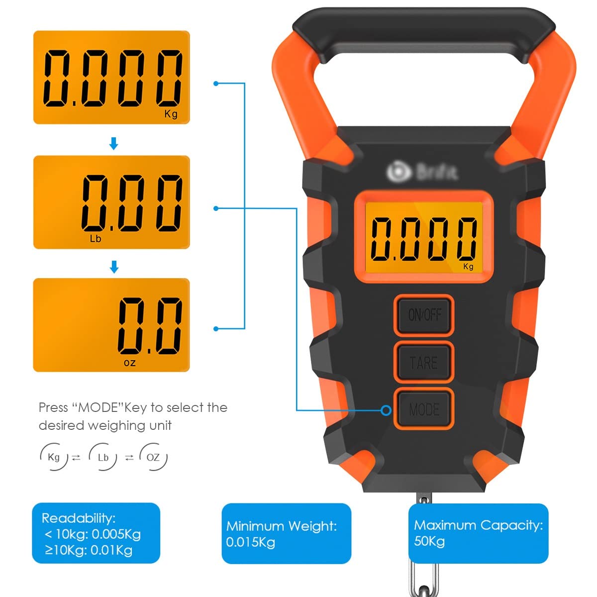 JFDBGU 50KG Digital Fishing Scale with Ruler Portable Travel Luggage Weighing Scale Digital Fishing Scale Kitchen Food Scale(B)
