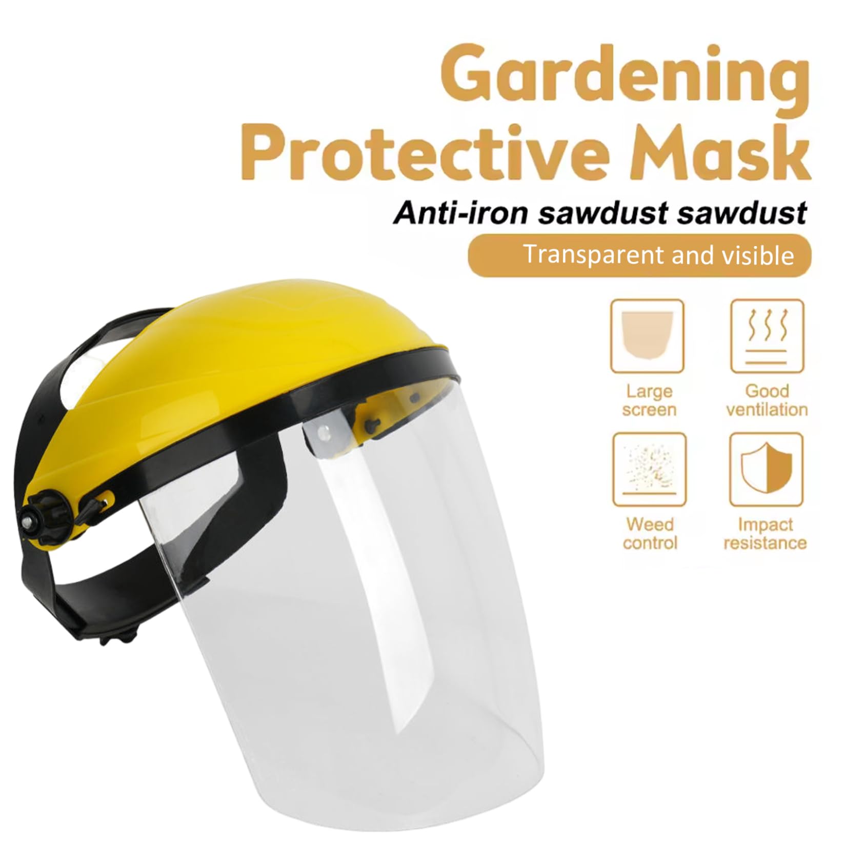 Face Shield Mask – Adjustable Full Face Shield With Sponge Padding, Clear Vision, Splash & Debris Protection, For Gardening, Welding, Grinding, Cutting, Yellow