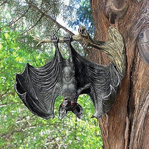 AIITLLYNA Garden Bat Ornament,Bat Ornaments for Tree,Hanging Bat Decorations Outdoor,Tree Hugger Garden Ornament,Bat Statue,Bat Resin Ornament,for Garden Tree and Halloween Party, Red,black Cover