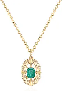 Fettero Gold Necklace for Women,14K Gold Plated Charm Necklaces for Women Gemstone Pendant Necklace Non Tarnish Gold Necklaces Jewelry