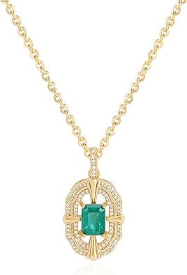 Fettero Gold Necklace for Women,14K Gold Plated Charm Necklaces for Women Gemstone Pendant Necklace Non Tarnish Gold Necklaces Jewelry