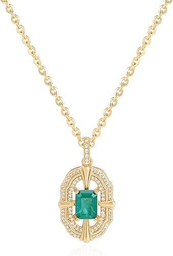 Fettero Gold Necklace for Women,14K Gold Plated Charm Necklaces for Women Gemstone Pendant Necklace Non Tarnish Gold Necklaces Jewelry