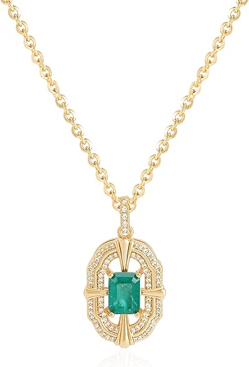 Fettero Gold Necklace for Women,14K Gold Plated Charm Necklaces for Women Gemstone Pendant Necklace Non Tarnish Gold Necklaces Jewelry