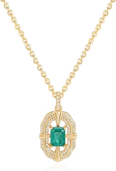 Fettero Gold Necklace for Women,14K Gold Plated Charm Necklaces for Women Gemstone Pendant Necklace Non Tarnish Gold Necklaces Jewelry