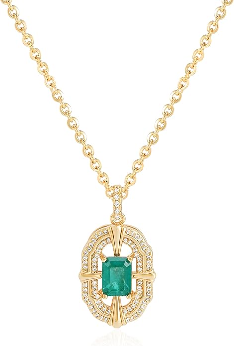 Fettero Gold Necklace for Women,14K Gold Plated Charm Necklaces for Women Gemstone Pendant Necklace Non Tarnish Gold Necklaces Jewelry