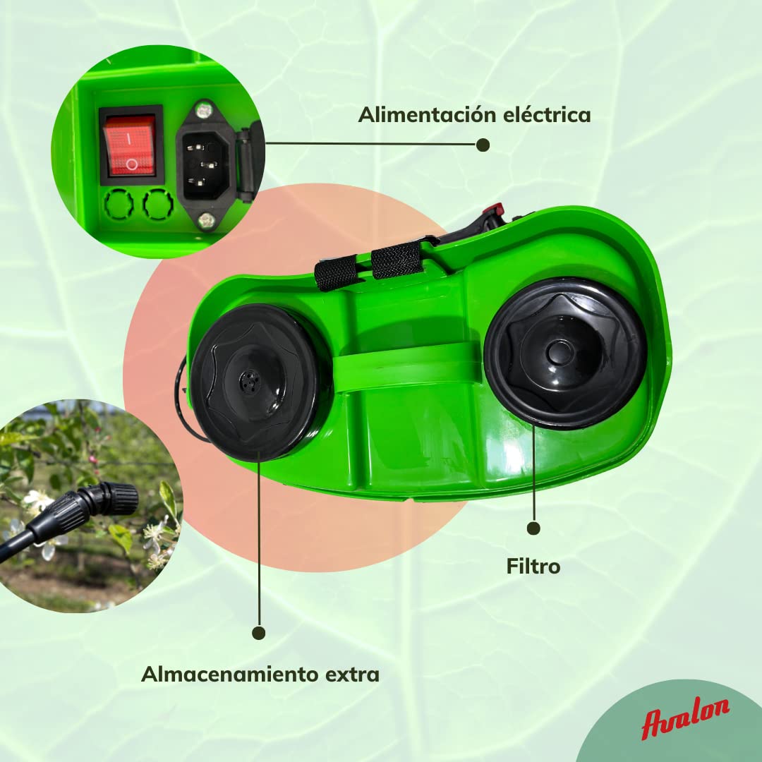 Avalon - Pulverizador Mochila de 2 lanzas Pack con Bomba de Repuesto, batería Recargable, Tanque 16 L, Verde. Incluye Cargador de 12V y 1,7A