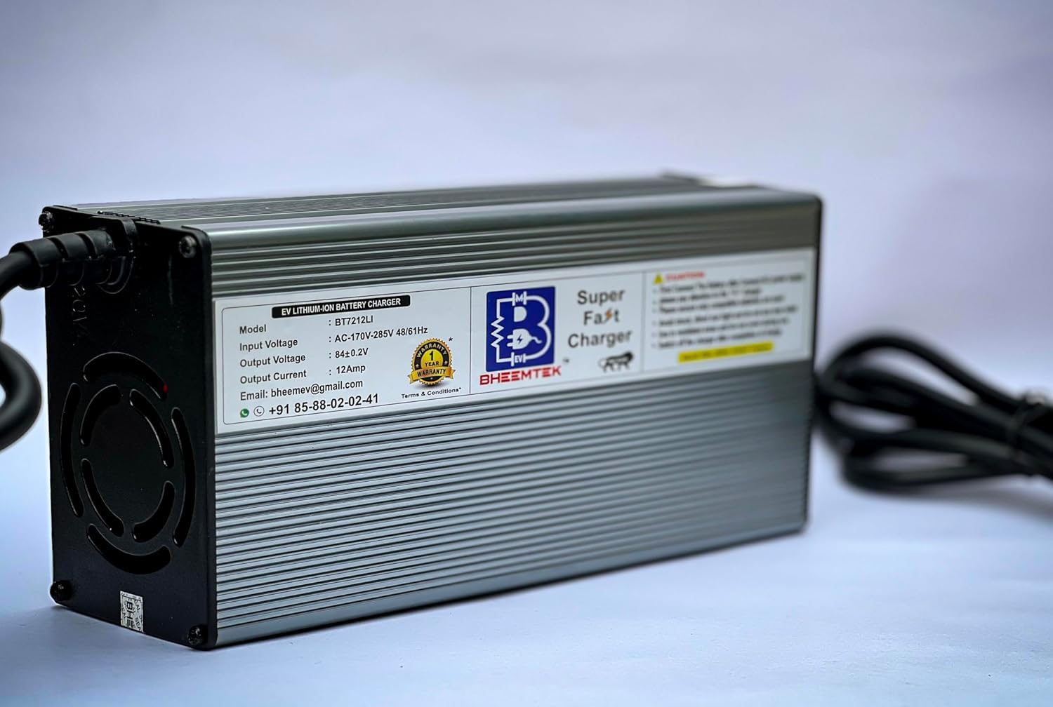 BHEEMTEK 72V 12A Fast EV Charger for Lithium Battery | Lithium-ion Battery Charger 72 Volts 12 Amp | High Speed SMPS Charger with 3 Pin T-Connector | Suitable for All EV-Bike,Scooty,Car.