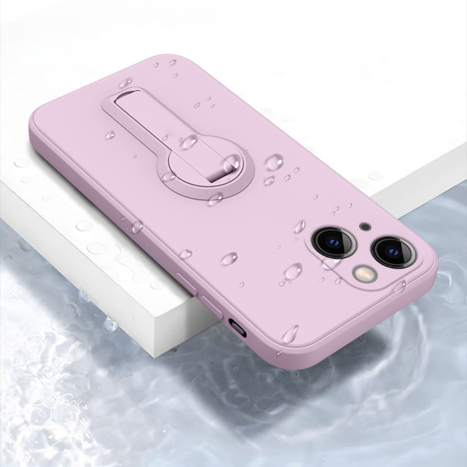 Custodia Ultra-Sottile per iPhone 14/14 Pro/14 Plus/14 PRO Max, AntiGraffio Protezione Dell'obiettivo Silicone Liquido Cover con Cordino, Piedistallo Pieghevole,Blu,14 PRO 6.1''