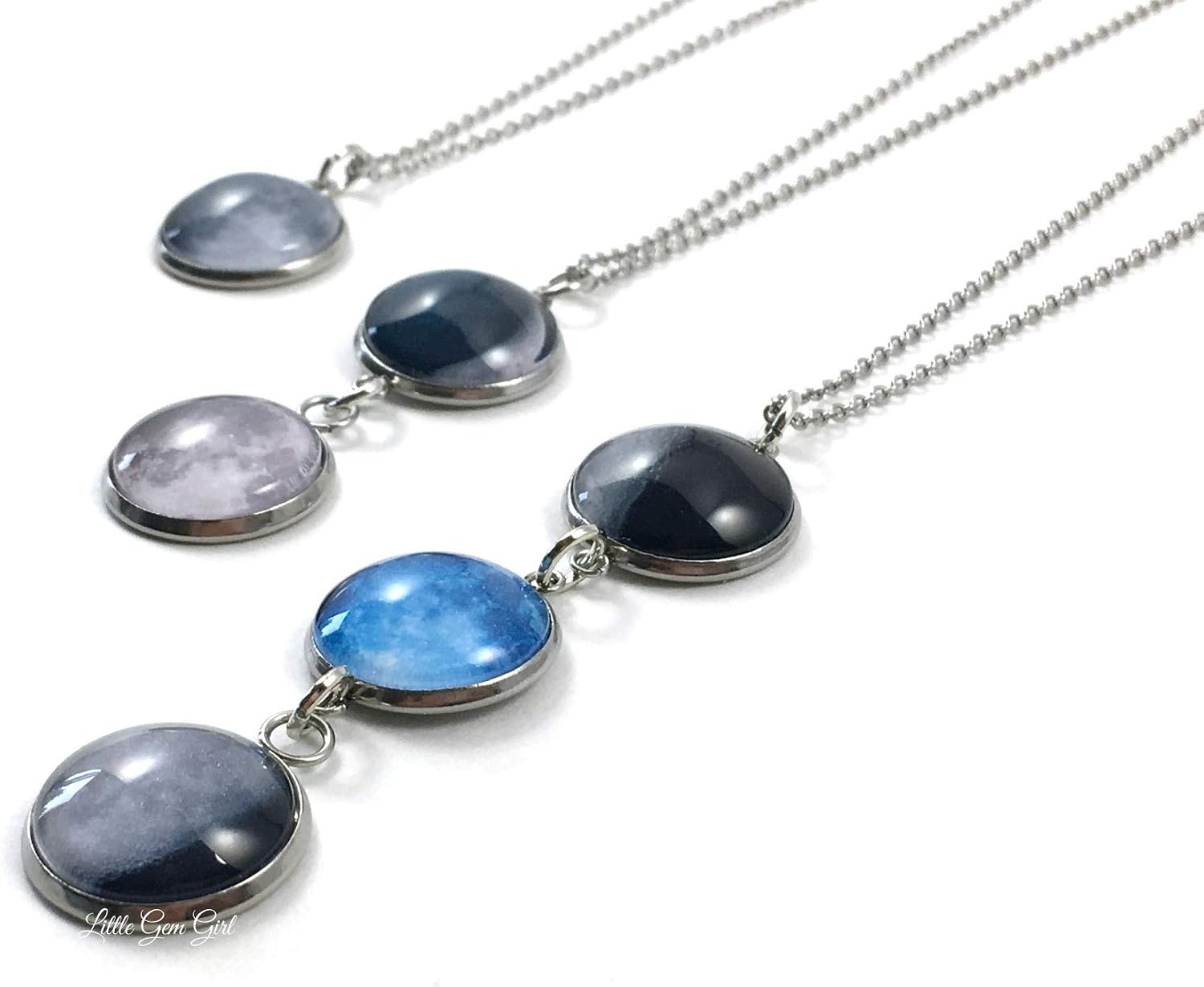 Custom Glow in the Dark Birth Moon Necklace – Personalized Stainless Steel Pendant with 1 to 4 Lunar Phase Charms, Engraved Date Jewelry for Mom, Wife, or Her Gift, Hypoallergenic & Nickel Free