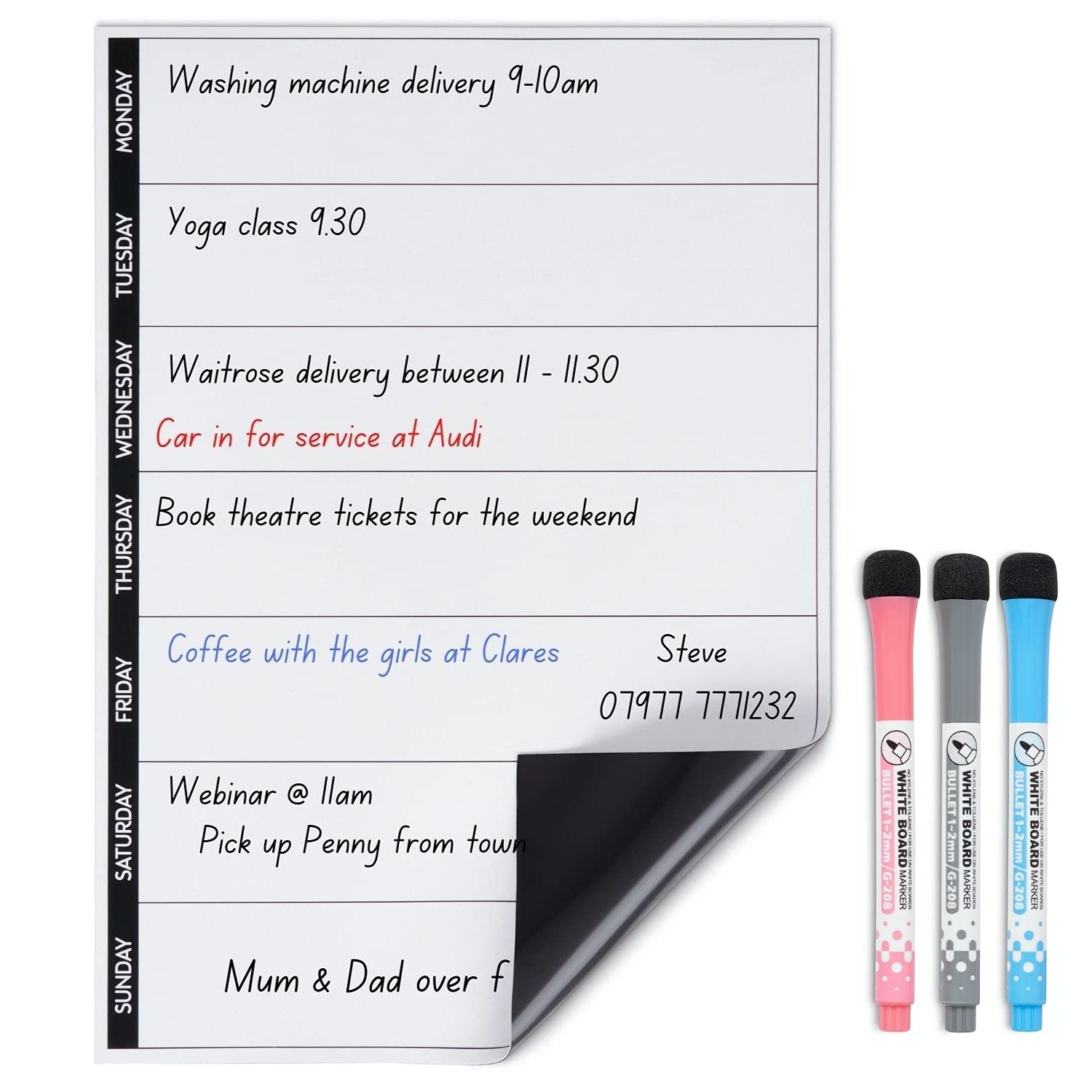 A4 Fridge Weekly Planner Whiteboard, Ideal for Notes, Meal Planning and Reminders