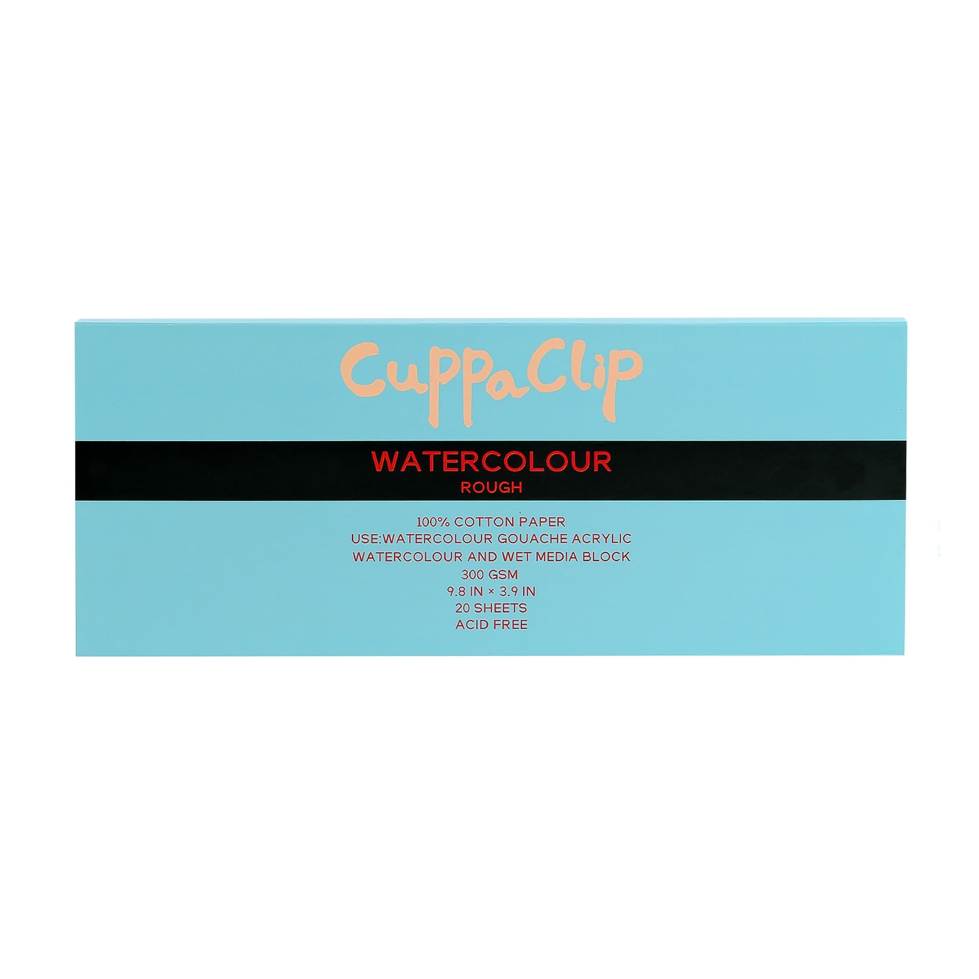 CuppaClip Watercolor Paper Block Pure Cotton Art Paper Pad 300GSM(140LB) Acid-Free 20 Sheets Watercolor Art Supplies (Rough Grain, 9.8x3.9in)