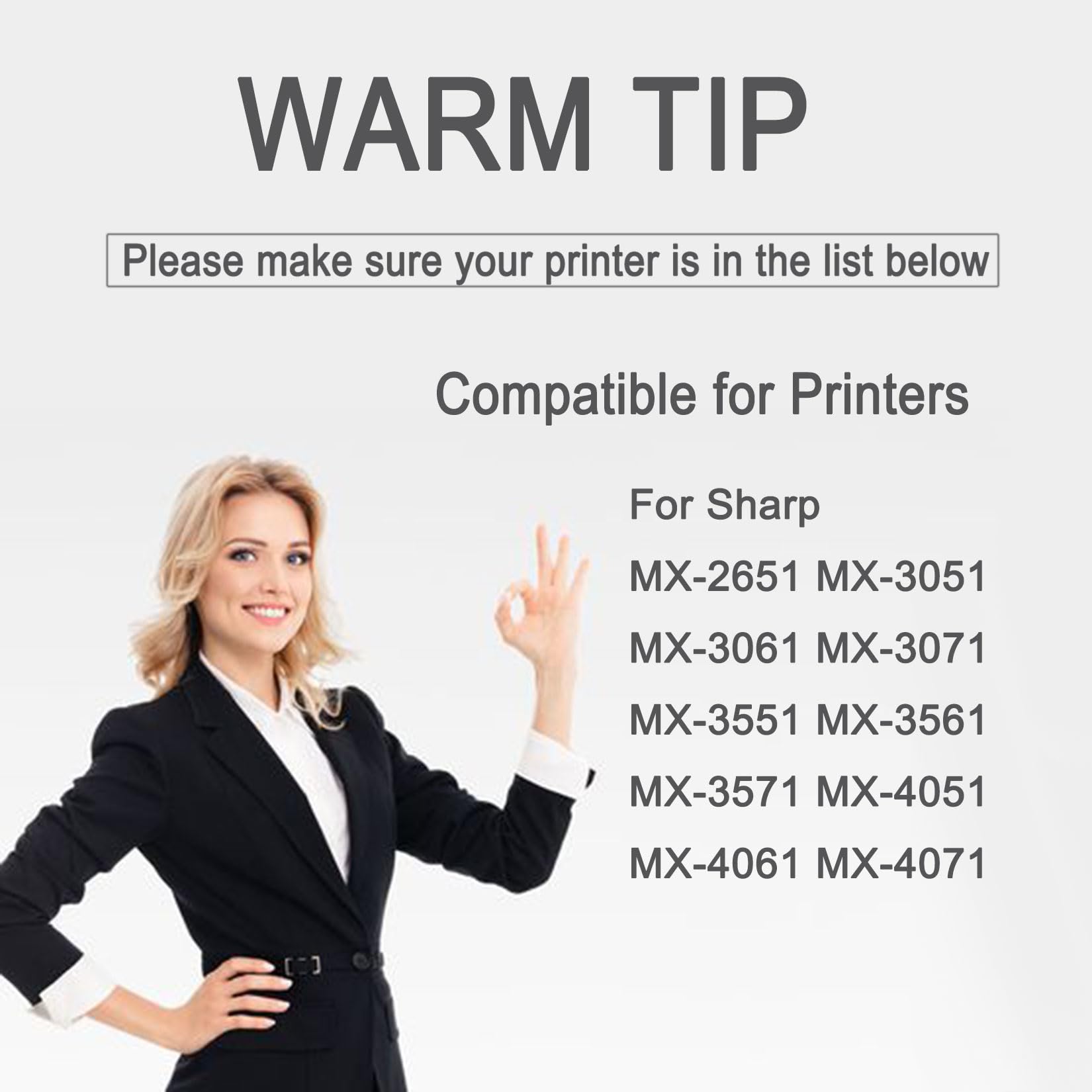 MX601HB Cartouche Toner Compatible Sharp MX-2651 MX-3051 MX-3061 MX-3071 MX-3551 MX-3561 MX-3571 MX-4051 MX-4061 MX-4071 Noir 1 Pièce