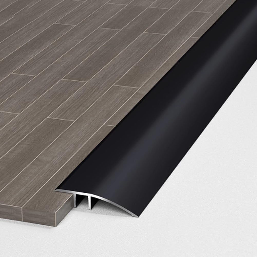 1M Aluminum Floor Transition Strip Door Bar,Metal Floor Bar for Doorways Threshold Ramp Tile Laminate Planks,Bridge The Height Between 6-12mm(Black,4.3cm) โ image 1
