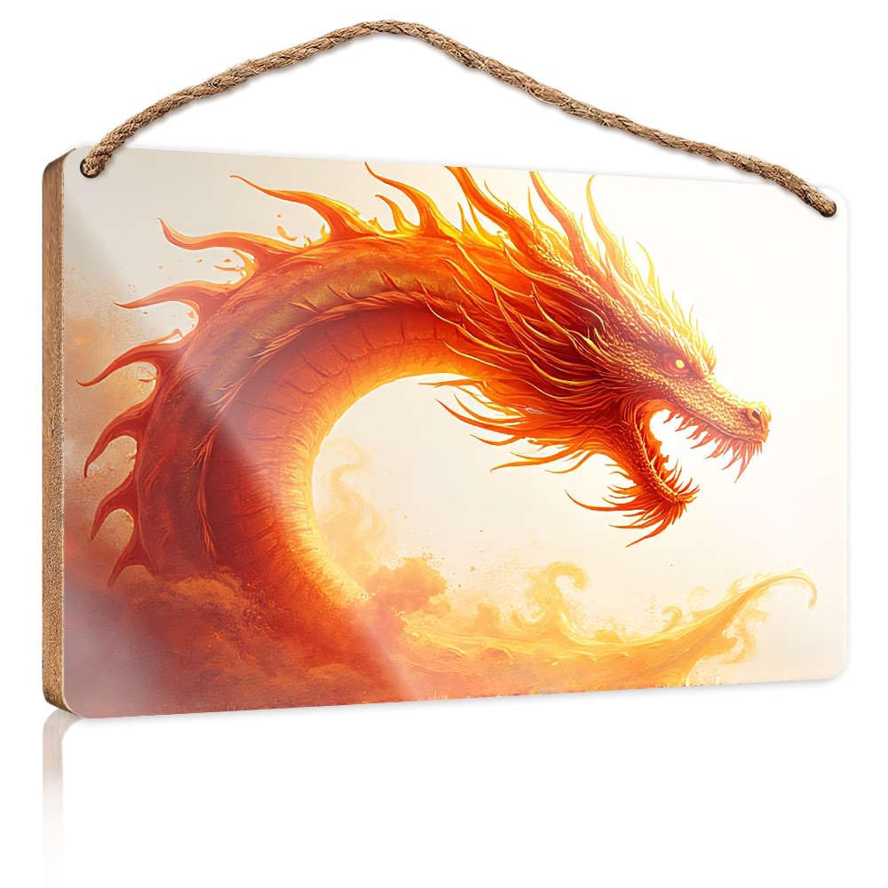 Wood Door Sign A Fiery Dragon Breathing Flames. Wood Sign Plaque Bar Signs For Home Bar(15X28CM)