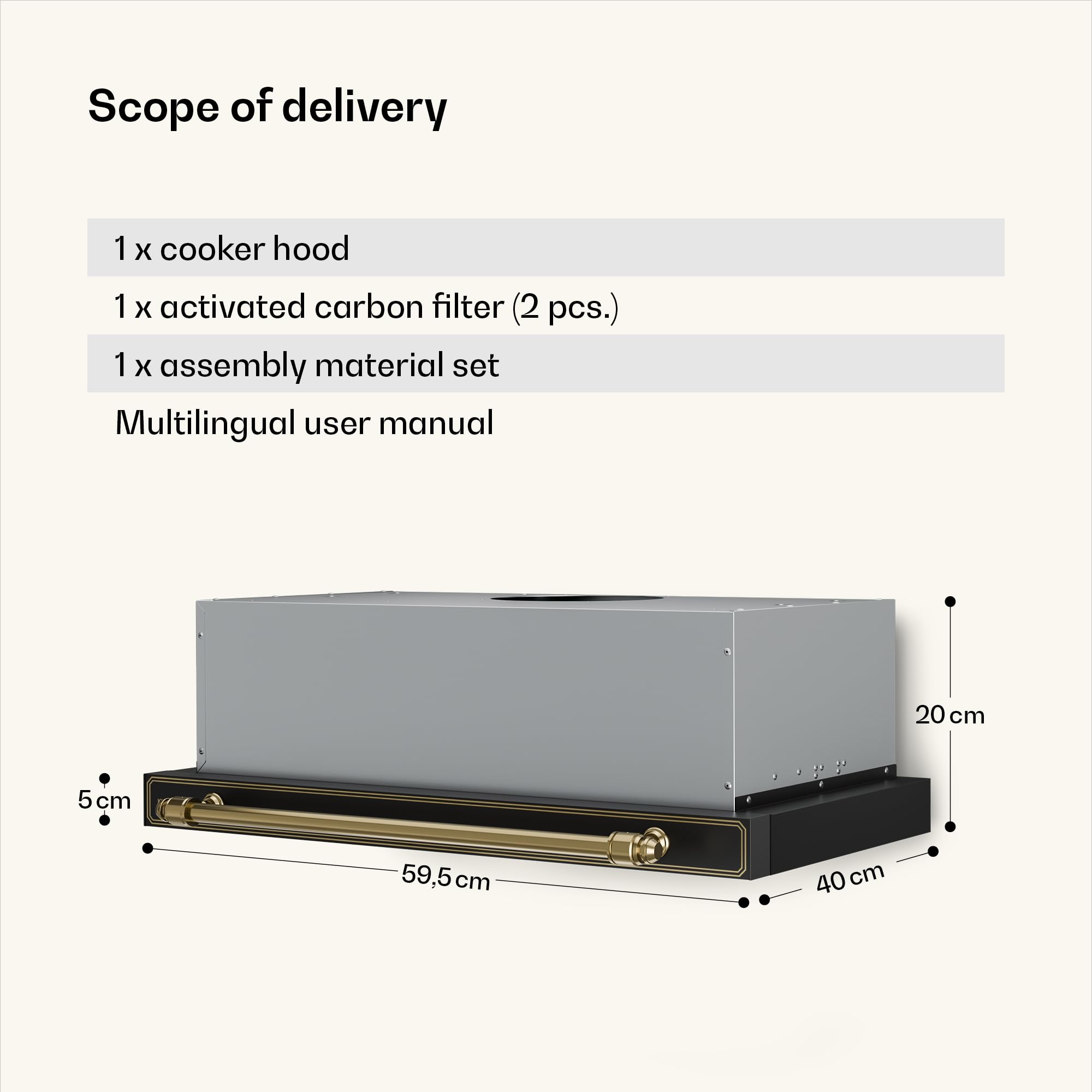 Klarstein Victoria okap kuchenny, 60 cm, w stylu retro, 358 m³/h, energooszczędność A++, oświetlenie LED, wysuwany, filtr aluminiowy i z węglem aktywnym, cichy, czarny