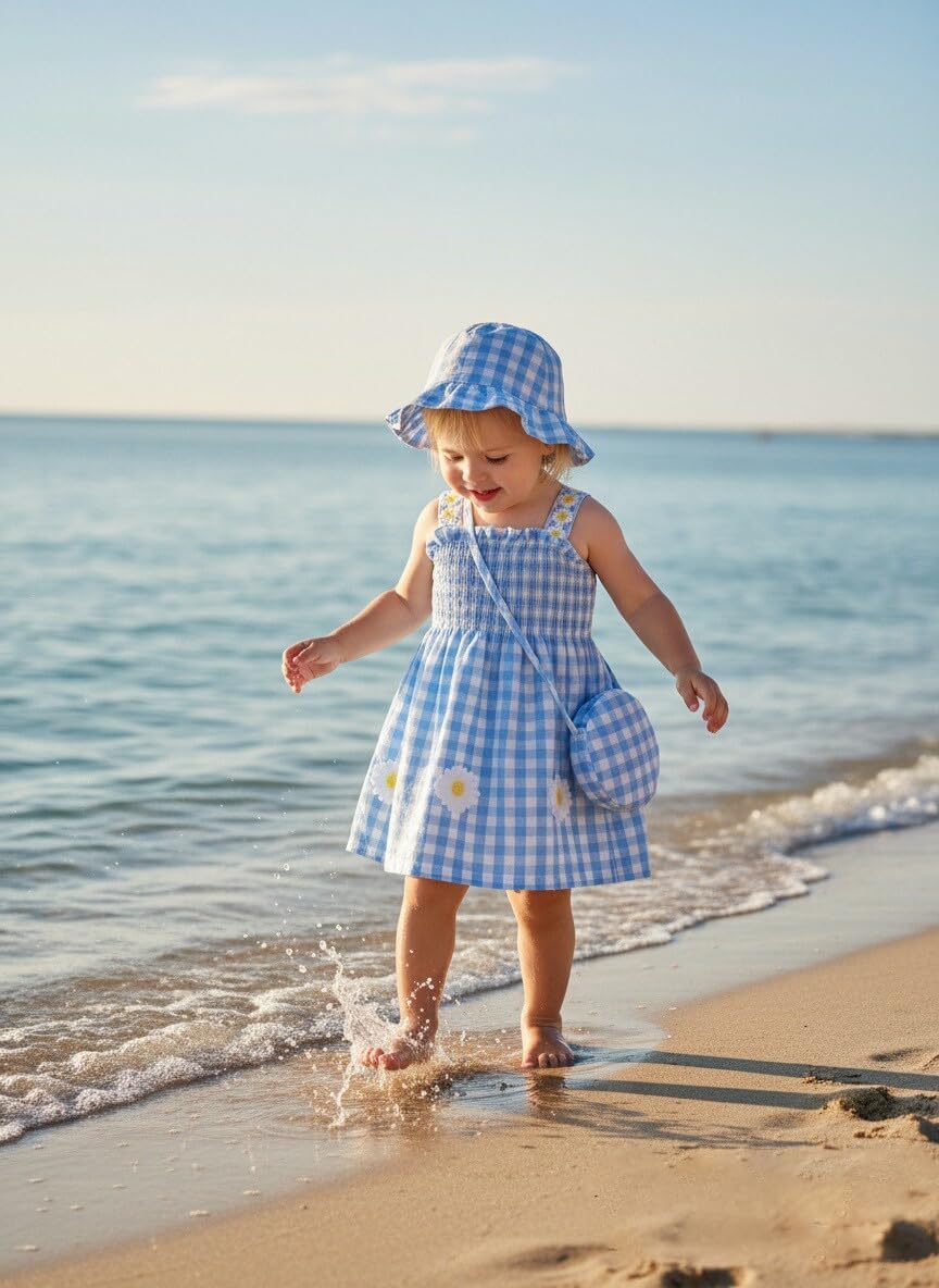 Renotemy Baby Girl Dress Toddler Girl Clothes Summer Outfits Gifts Cotton Sundress Infant Dresses for Girls with Hat and Bag - Image 3