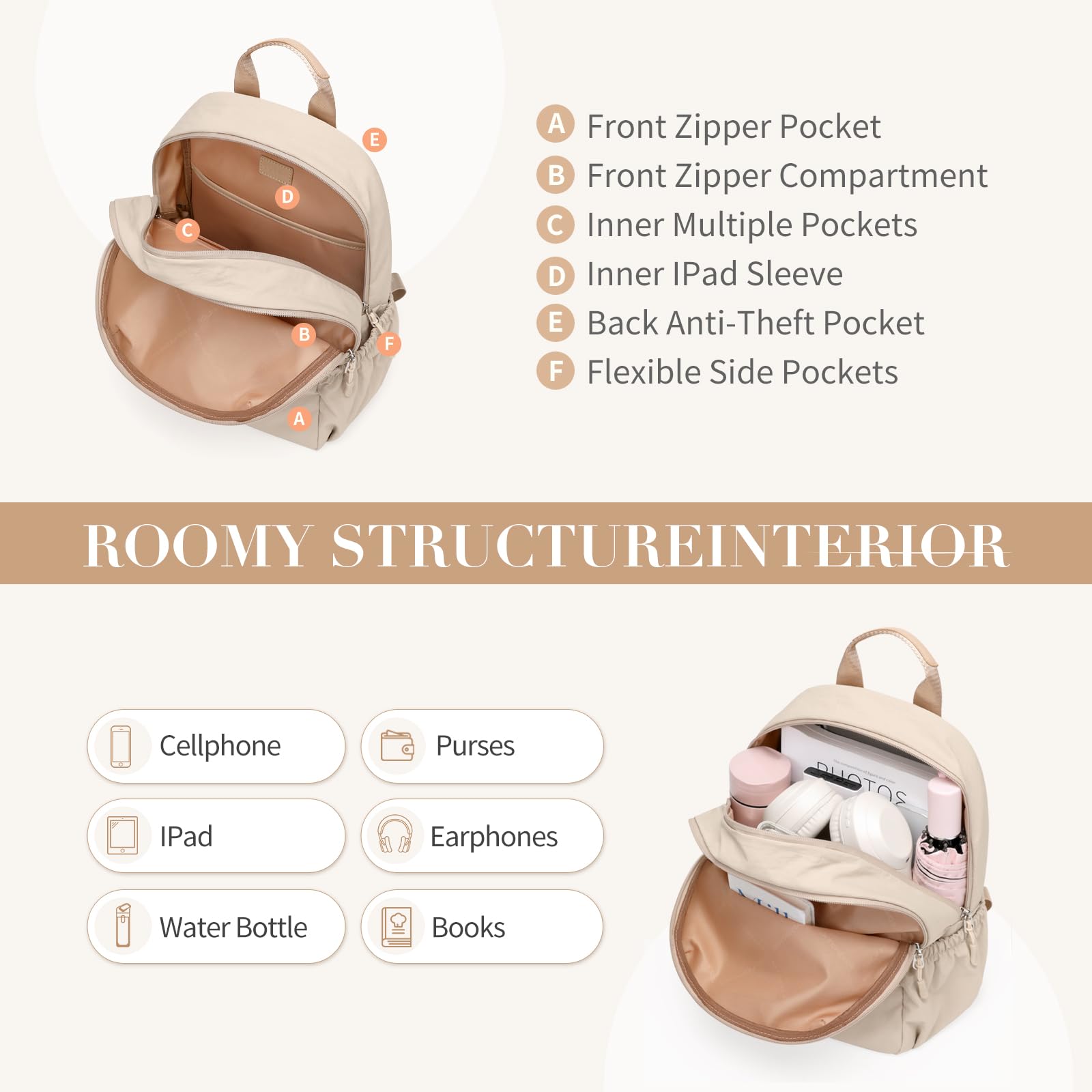 GOLF SUPAGS Mini Sac à Dos pour Femmes Petit Sac a Dos Loisir Sac a Dos Voyage Résistant à l'eau Léger Sac de Jour Décontracté