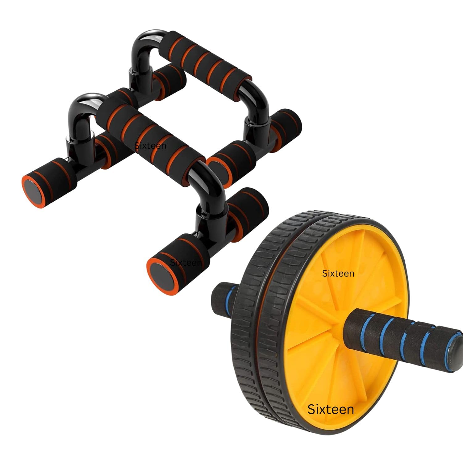 SIXTEEN Push-Up Bars Stand and Ab Wheel Roller Full Body Exercise Home Gym Workout Equipment Combo Set for Men and Women (Pack of 2)-image-26