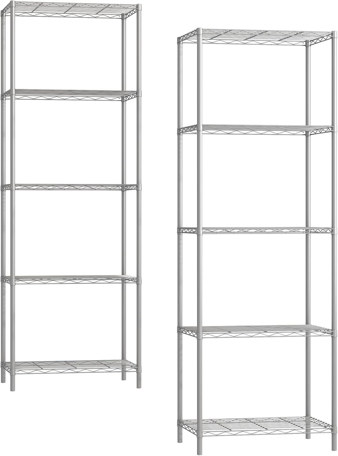 HOME BI 5-Tier Wire Shelving Unit, 5 Layers Tall Storage Shelves, Metal Home Organization Rack for Closet, Garage, Pantry, Kitchen, Laundry Room, Cubby, Bathroom, 21×14×61 inches, Grey, Set of 2