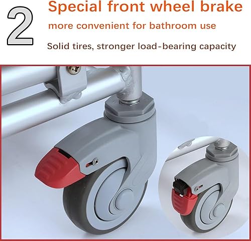 Miniatura 5 de Taburete de ducha plegable para silla de ruedas con ruedas, silla de baño para ancianos y discapacitados, respaldo ergonómico + brazos abatibles,