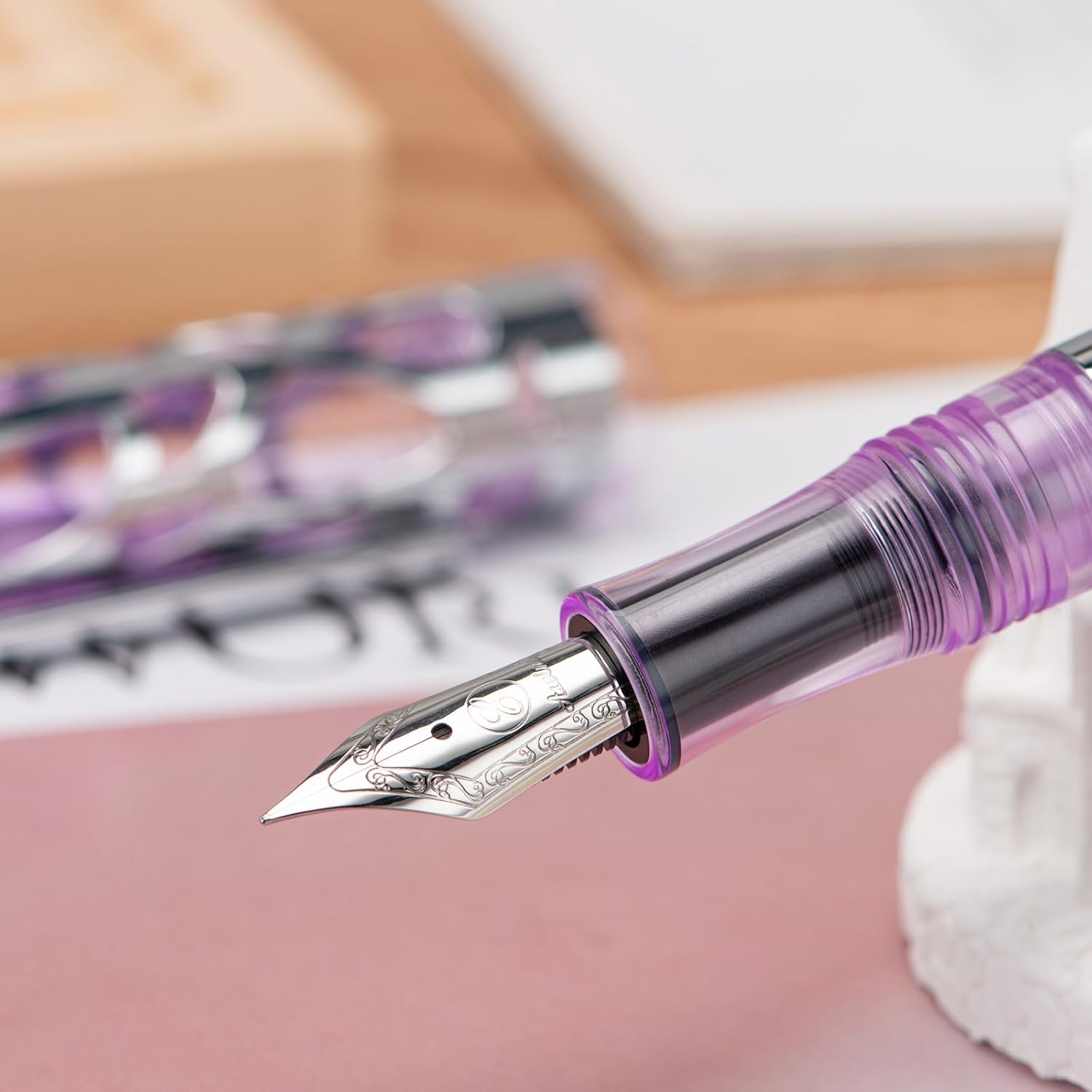 Asvine M169 万年筆 ミディアムニブ スポイトとコンバーターフィリング 透明パープルアクリルスケルトンペン