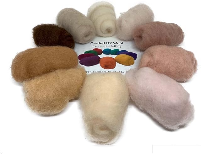 The Felt Box Carded Wool Needle Felting Wool Shade Pack Rolls 100g 3.5 Oz (Skin DHG Rolls)