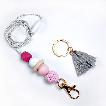 Beaded lanyard,id badge lanyard,teacher lanyard,silicon lanyard Pink