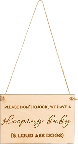 Letrero de madera para colgar la puerta (dormido, bebé y perros ruidosos en forma de PLURAL)