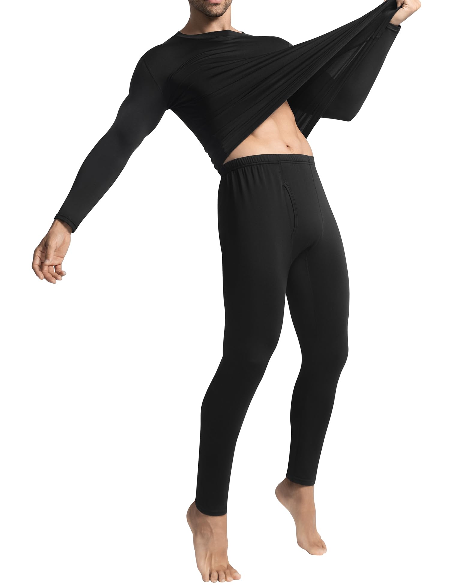klvee Long Johns Thermal Underwear for Men with Fleece Lined,Base Layer Top and Bottom Set for Cold Weather Black-picture-27