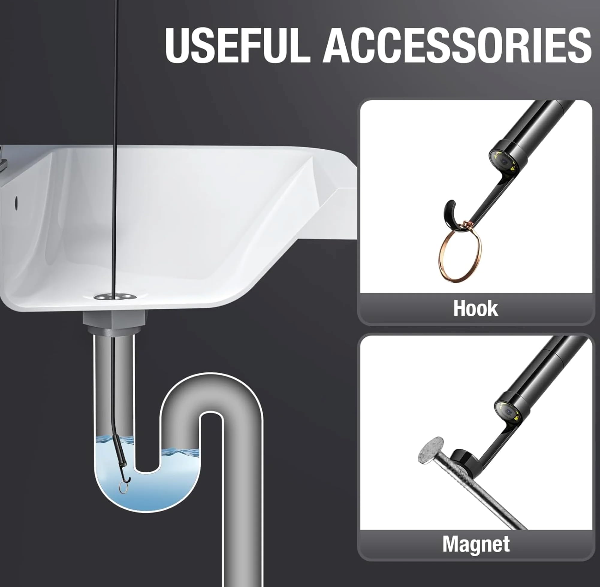 Borescopes endoscopes NTS430 Dual Lens Endoscope Inspection Camera IP67 Waterproof Flexible Cable Sewer Camera 7 Leds(Dual lens-8mm-1M)