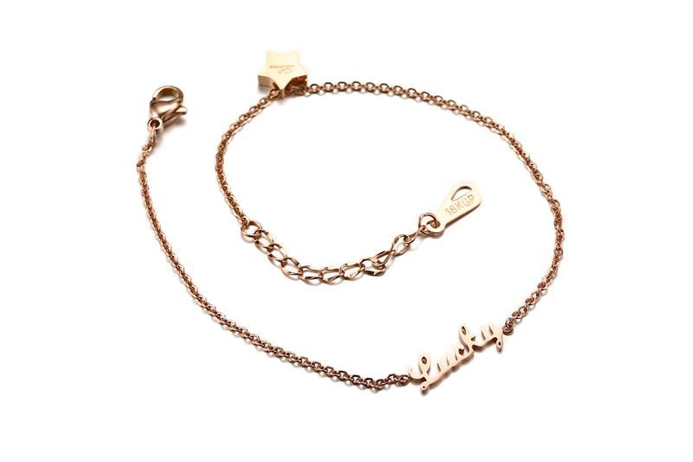 Auténtica joya Boho Tobillera para mujer, oro rosa de 18 K, Lucky Stern Fuss joyas para mujer, Au750, oro rosa, bohemio, tobilleras para mujer, 20-30 cm