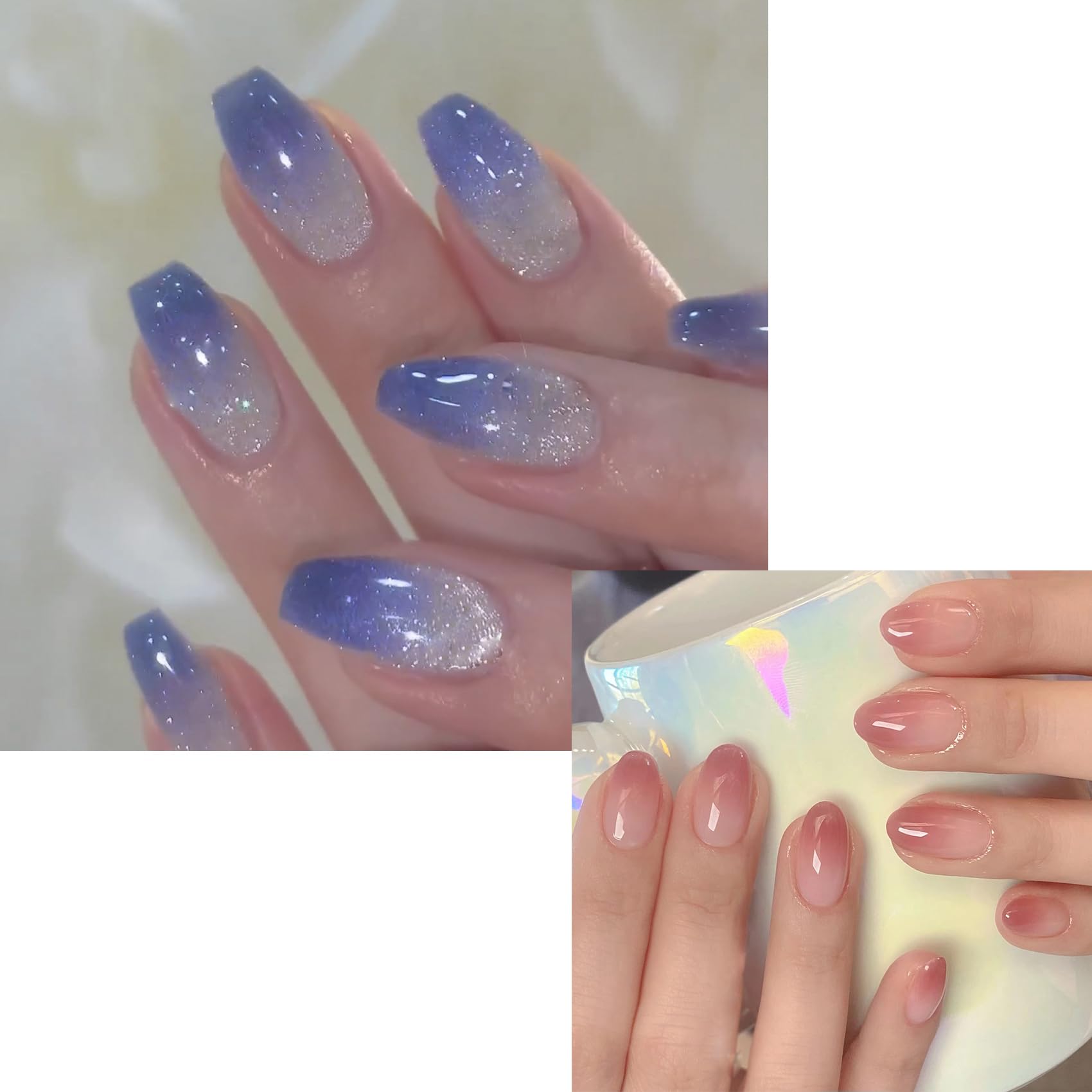 SanFangyue 48Pcs Uñas Postizas Cortas, Natural Look, 2 Styles Press On Gel, Cobertura Completa Manicura Mujer