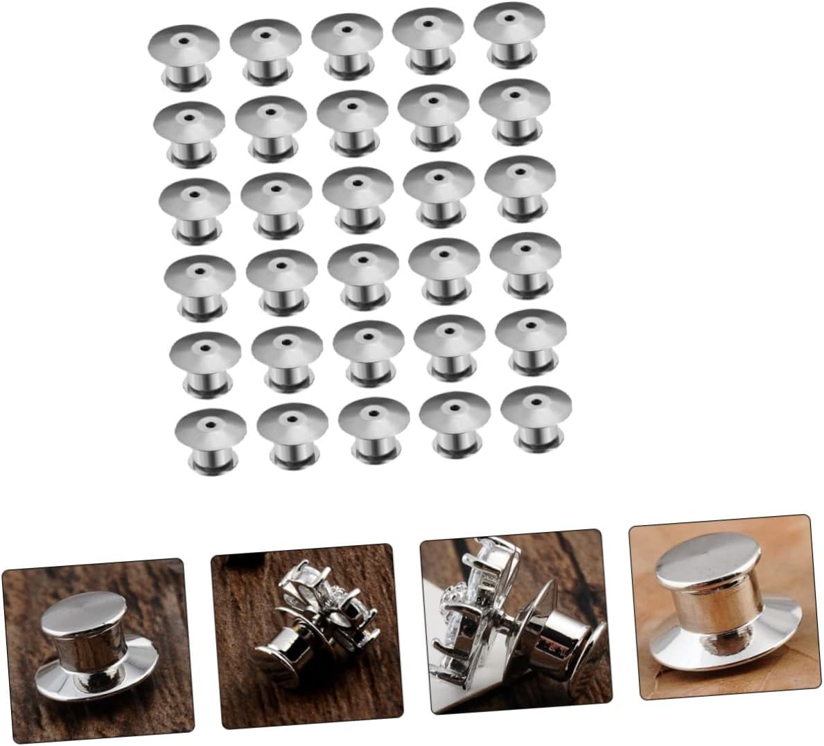 Tofficu 90pcs Brooches Breastpin Cap Accessories Silver Brooch Supplies Secure Firm Fixing Buckle DIY Craft Supplies Round Head Clasp for Jewelry Making Replacement