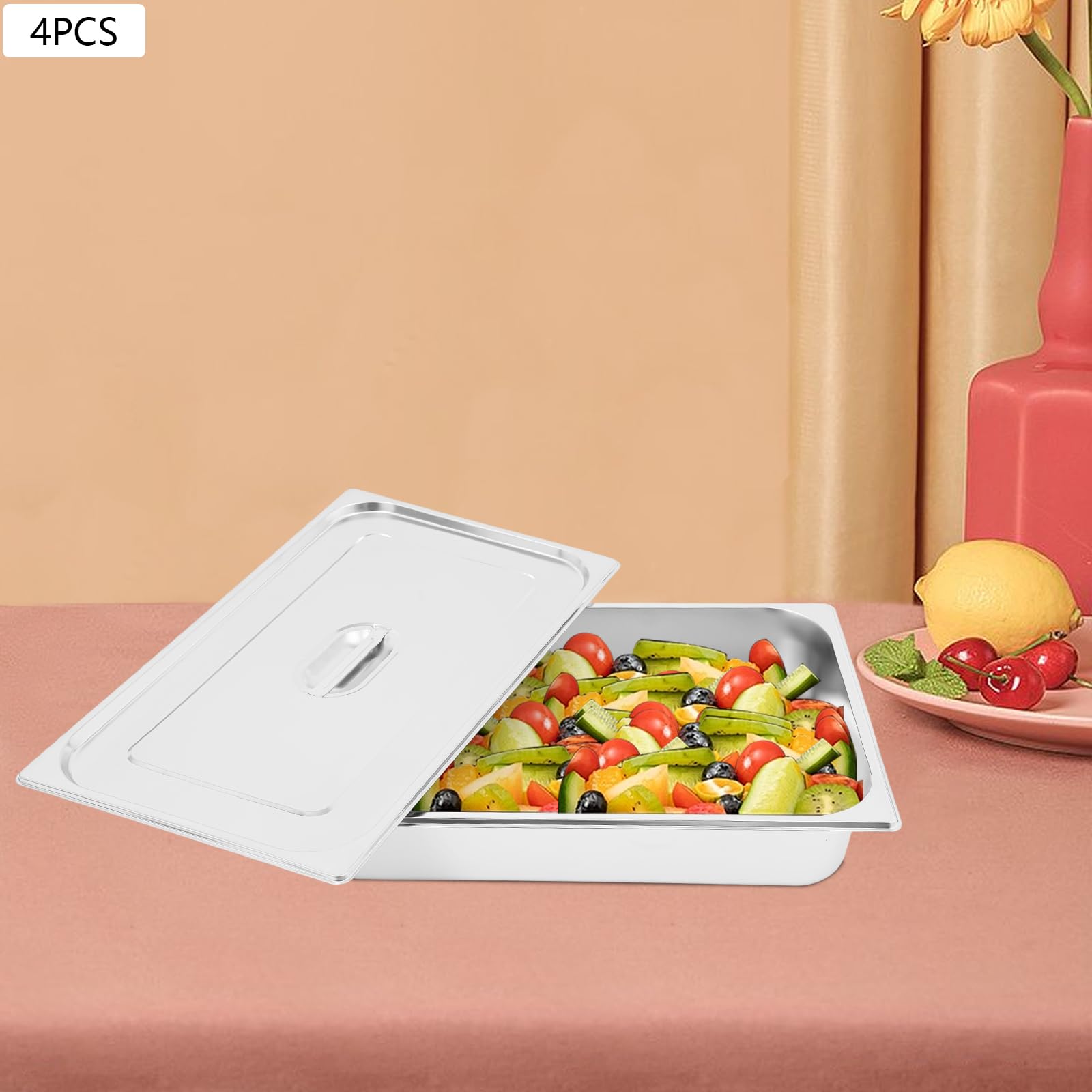 Recipiente gastronorm de acero inoxidable de 7,5 l de capacidad, 100 mm de profundidad, sartenes gastronorm con tapa y asa, grosor de pared de 0,8 mm para recipientes calientes, barra de ensaladas y