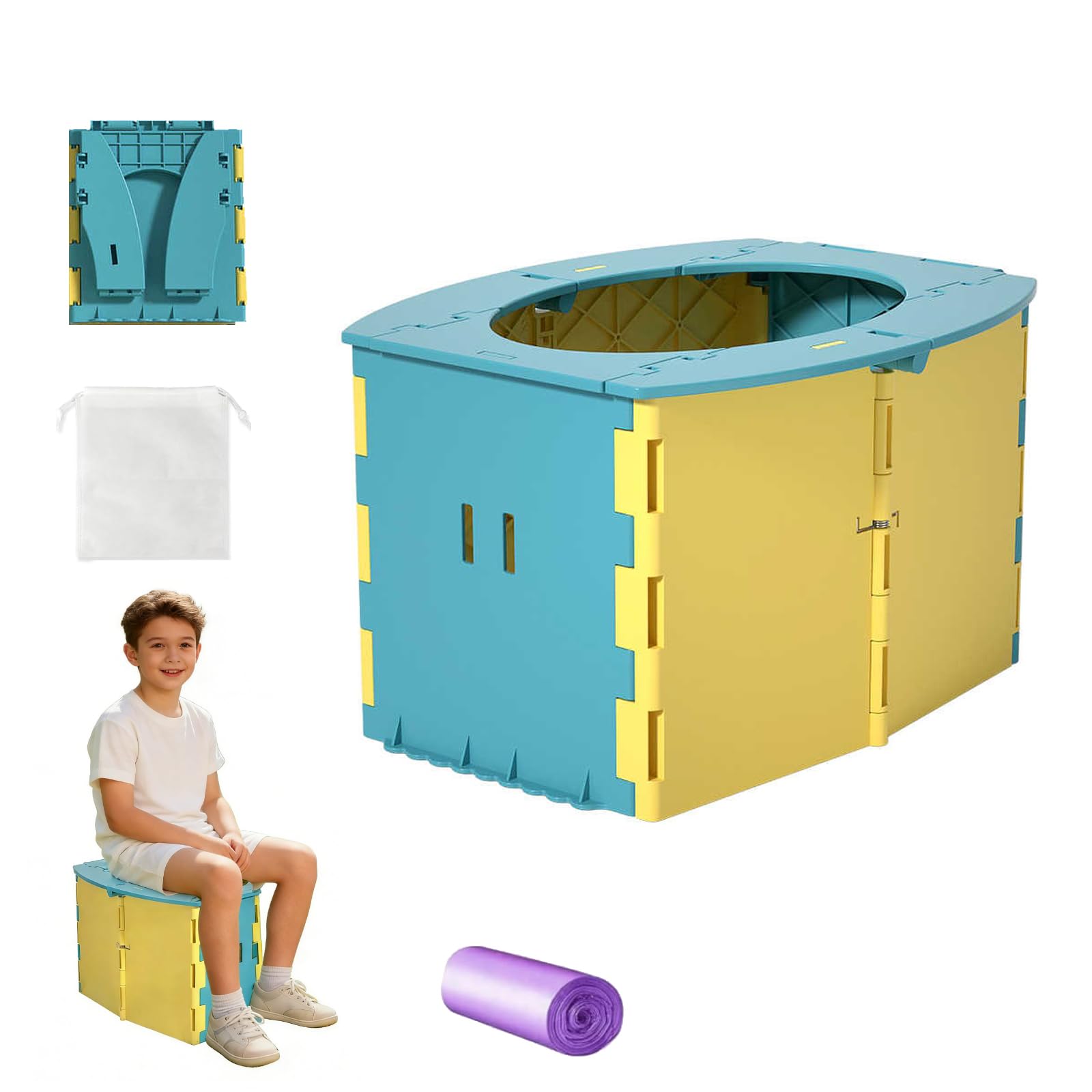 Faltbares Töpfchen für Kinder, Klapptoilette Töpfchen für Unterwegs, Reisetoilette Kinder Faltbar, Reise Töpfchen Faltbar mit Aufbewahrungstasche, für Kinder 12-36 Monate