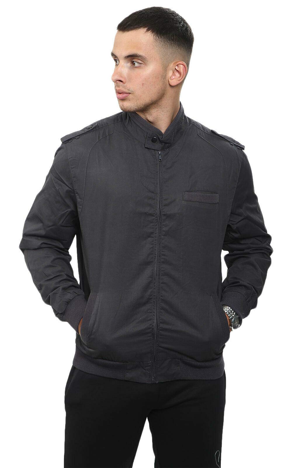 Mens Jacket Zip Up Summer Lightweight Casual Ribbed Cuff Full Zipper Long Sleeve Outerwear