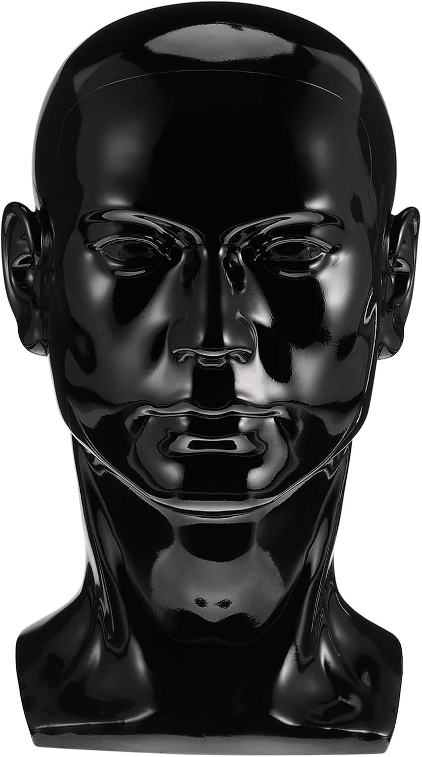 Realistic Bald Mannequin Head for Wig Display and Styling, Lightweight Black Pvc Material 57cm Circumference, for Home Use and Mask Presentation