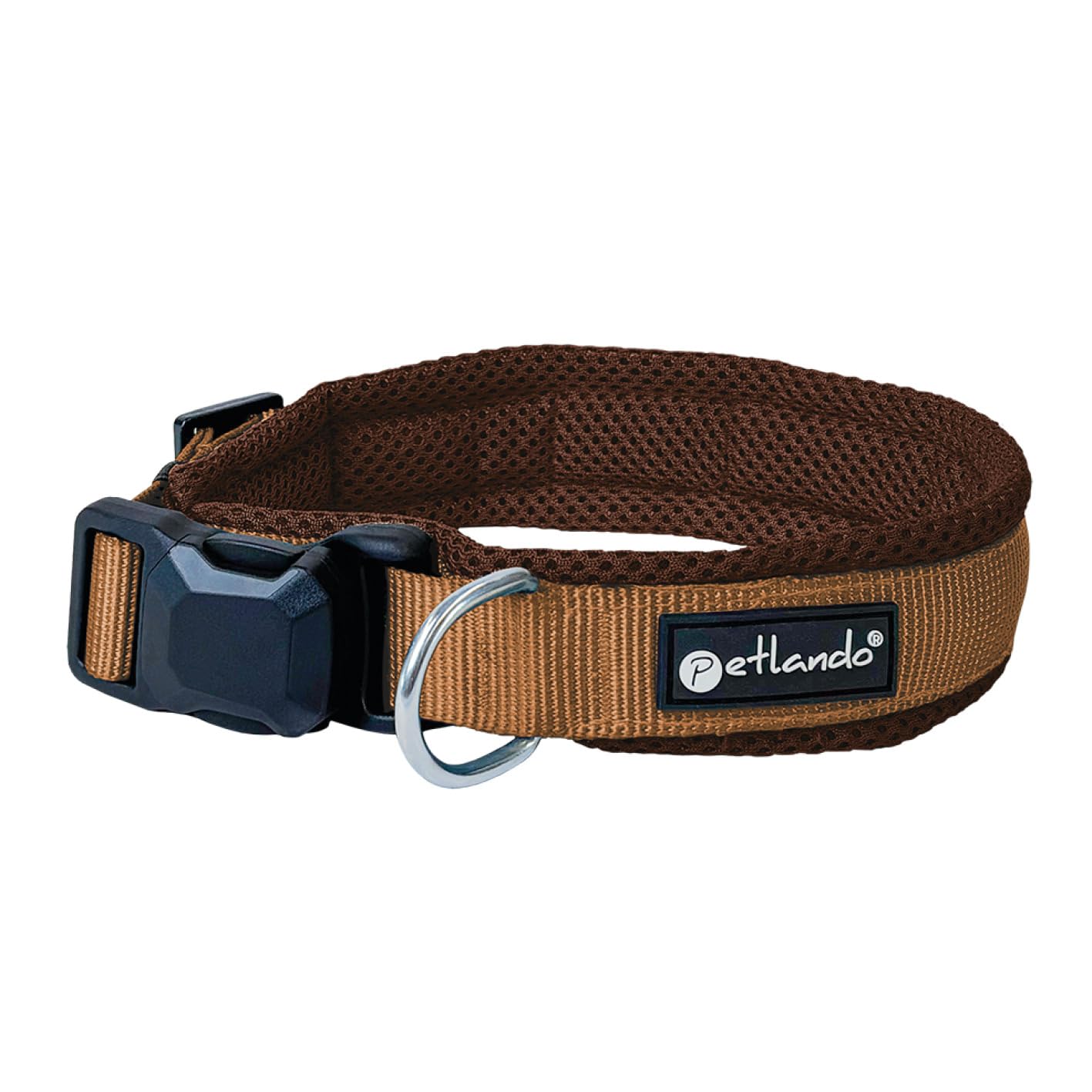 Petlando Hundehalsband mit innovativer Magnet-Schnalle, stufenlos verstellbar, weich gepolstert mit Mesh, atmungsaktiv, D-Ring, Magnetech Halsband für sehr kleine Hunde Mokka/Cognac, XXXS