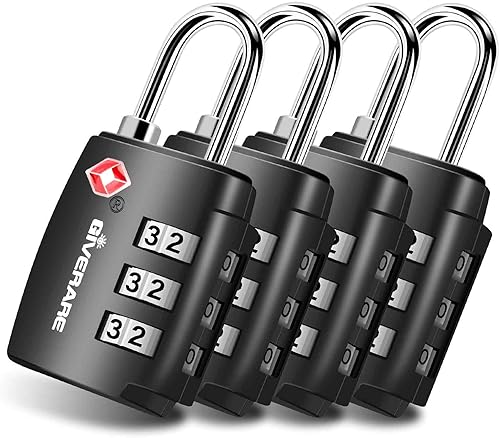 Miniatura 1 de Paquete de 4 cerraduras de equipaje de viaje aprobadas por la TSA, cuerpo de aleación de bloqueo de combinación, candados de metal de 3 dígitos,