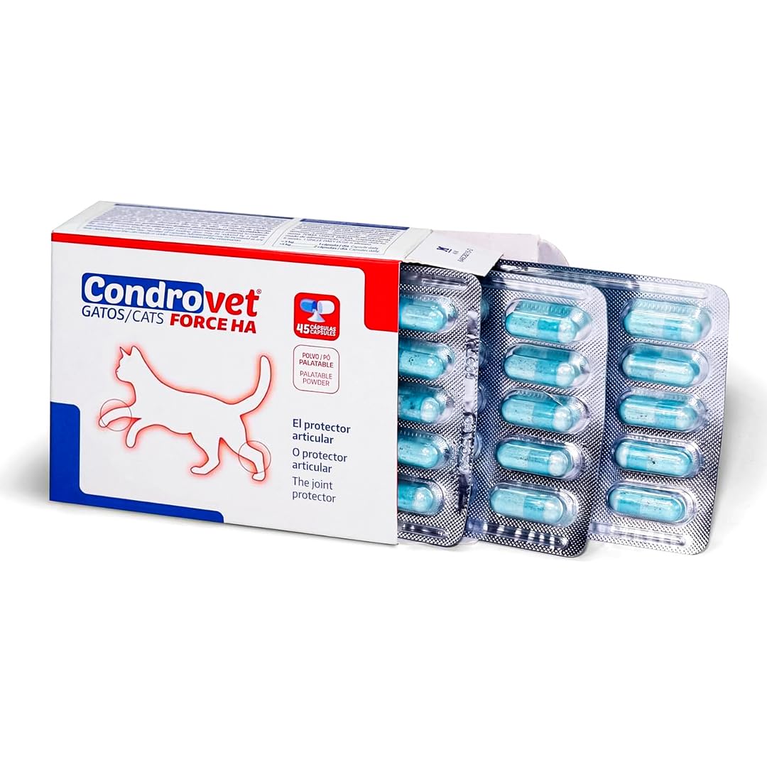 CONDROVET Gatos 45 Cápsulas – Protector Articular con Condroitín Sulfato y Vitamina E para el Cuidado de Articulaciones
