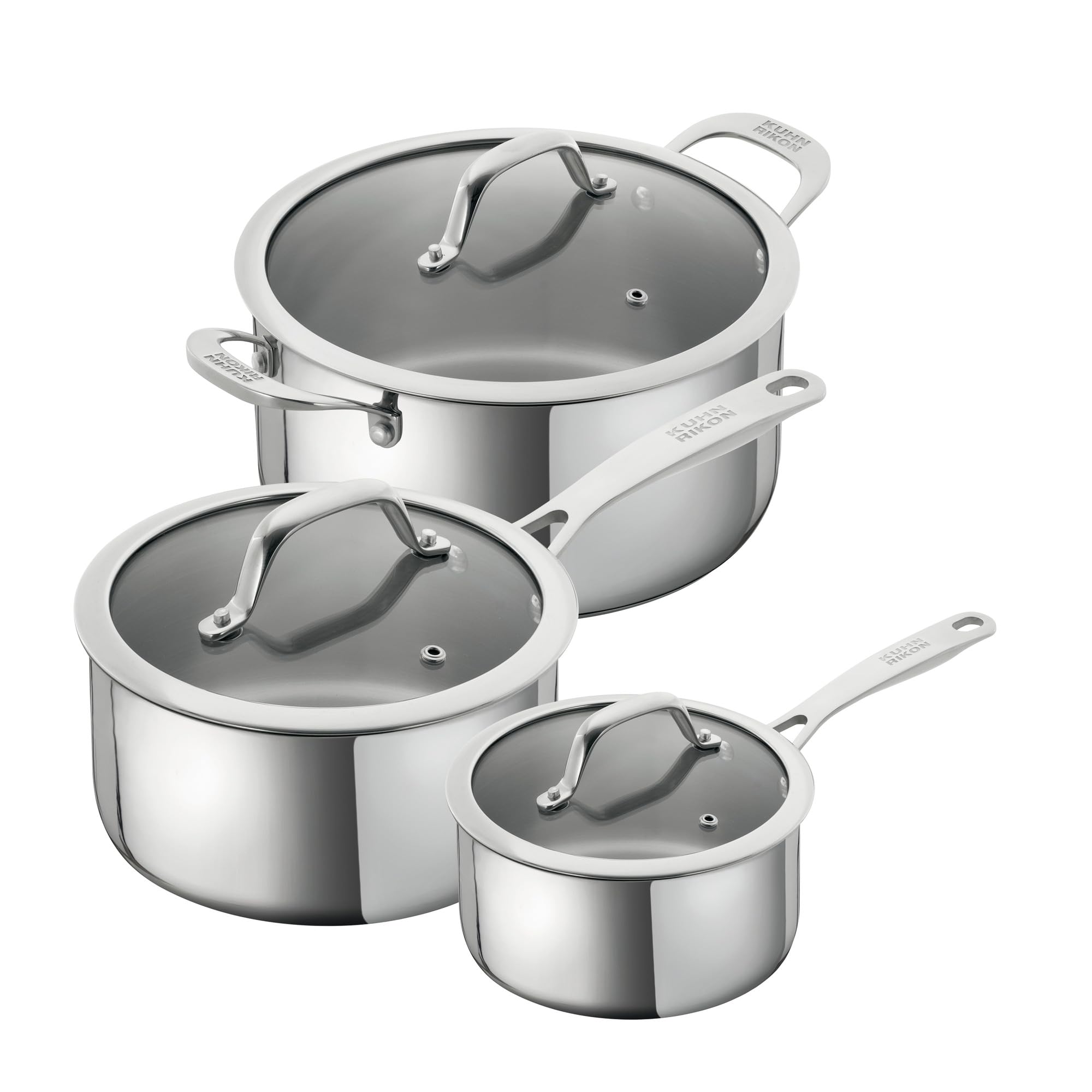 Kuhn Rikon Allround Stainless Steel 3-Piece Cookware Set - 16cm Saucepan, 20cm Saucepan, 24cm Casserole Pot