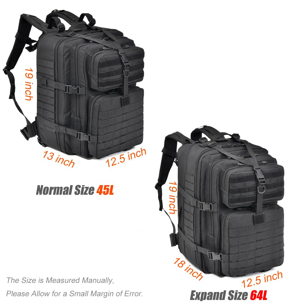 Mochila militar táctica grande Molle 64L, bolsa de senderismo, Negro -, Moderno 2
