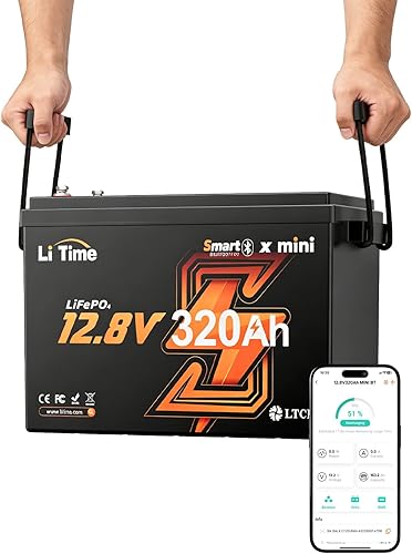 LiTime12.8V 320Ah Mini LiFePO4 Battery, 4000+ Deep Cycles Bluetooth Lithium Battery, IP65 Waterproof, Backup Power for RV, Travel Trailer, Trolling