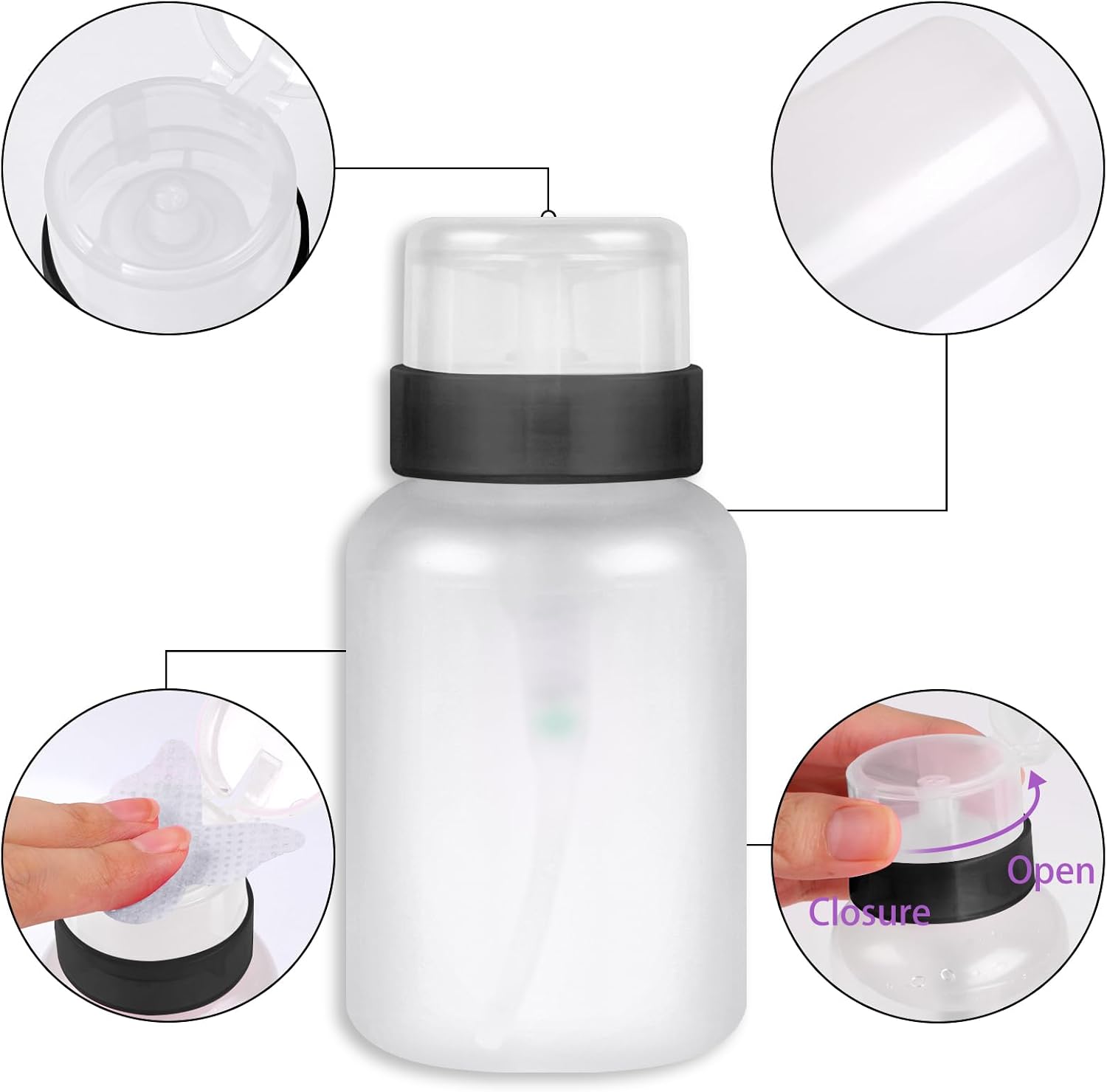 200pcs Nail Cotton Pads, 1 Pull-Off Pump-Style Bottle Suitable for Nail Care Wipes, Nail Cleaning Pads, Mascara Extension Glue Cleaning Wipes Care Product Sets (White)