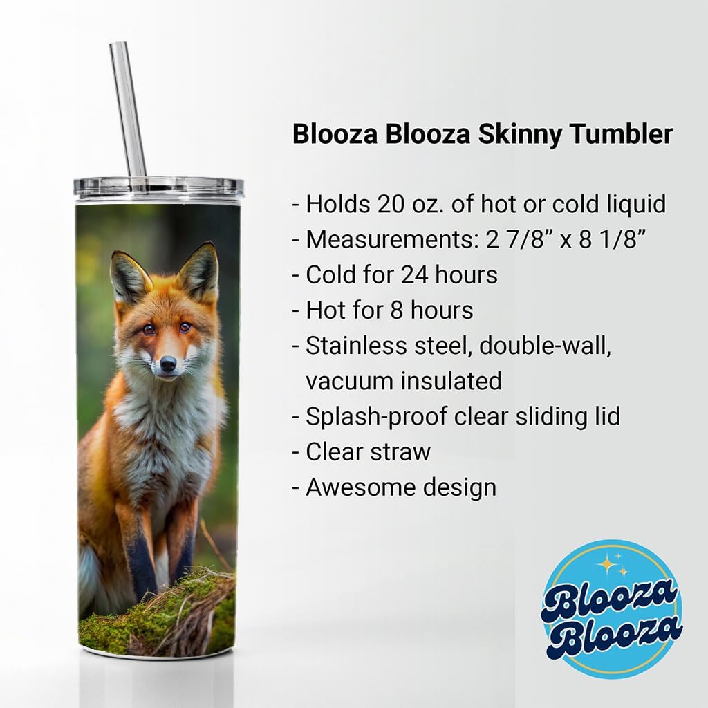 Red Fox In Forest Skinny Tumbler 20oz with Straw Insulated Water Bottle Gift