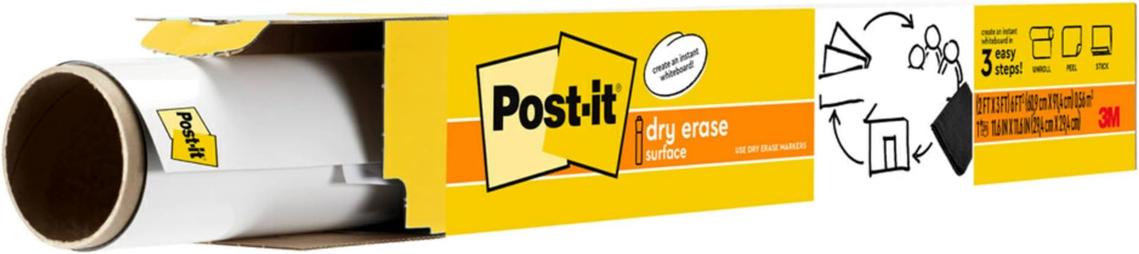 Dry Erase Surface with Adhesive Backing, 36" x 24", White – Transform Surfaces into a Dry Erase Board – Easy Installation and Removal