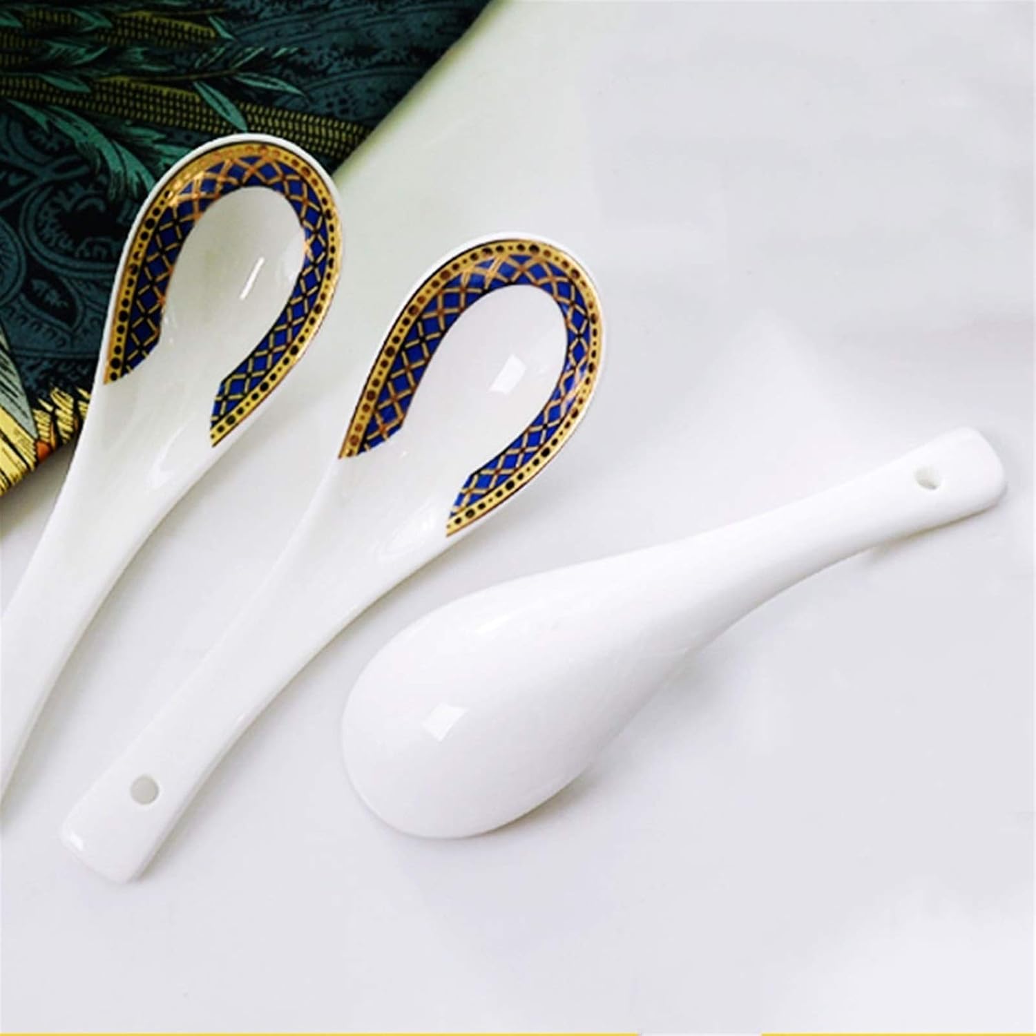 Scoop Spoon Set Household Bone China Small Spoon 10 Asian European Style Porcelain Spoons (5.31 inches Long) Soup Spoon