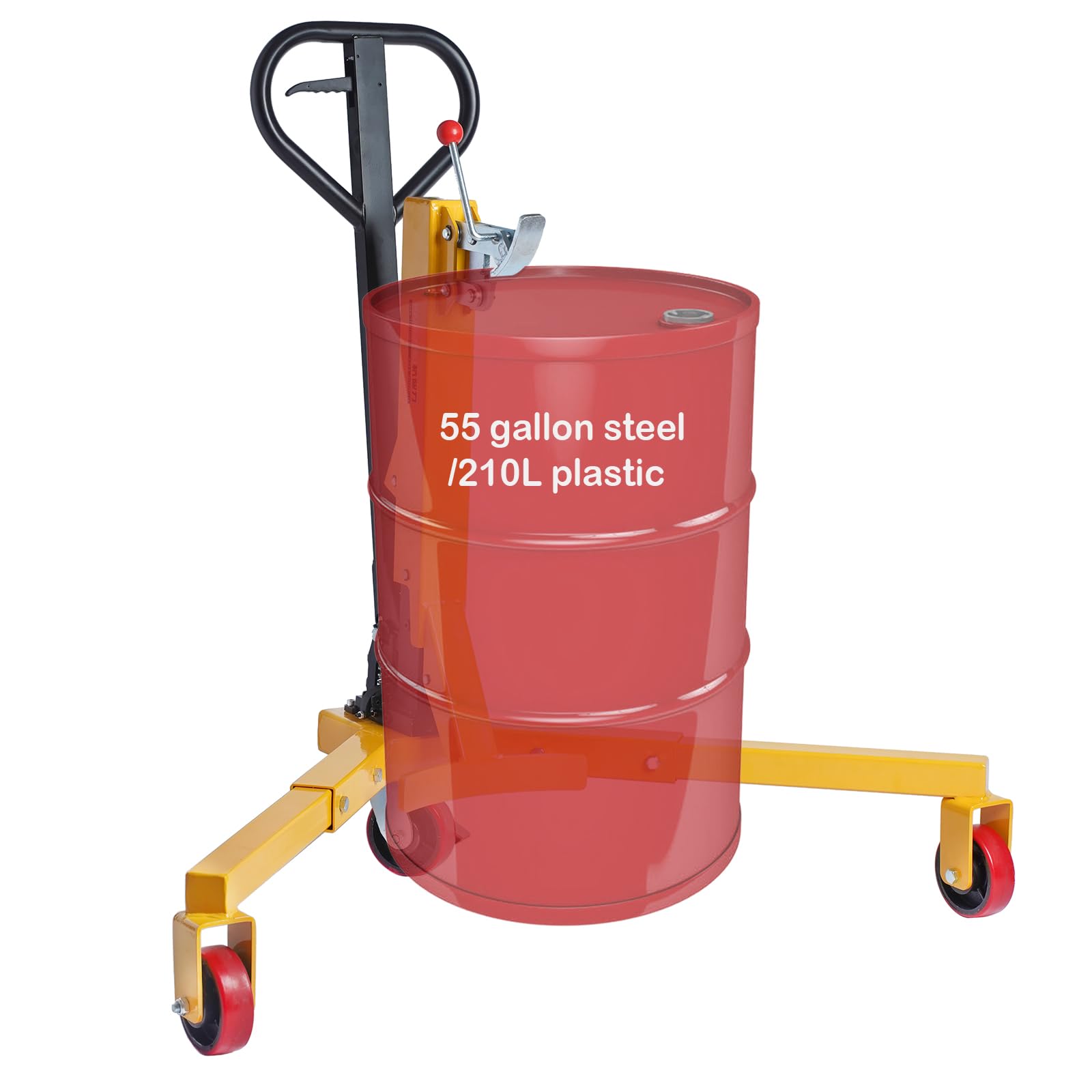 Manual Hydraulic Oil Drum Truck, Designed for 55-Gallon lube Barrel, Poly-on-Steel Wheels with Brake, Upgraded Version, Oil Drum Cart, Trolley