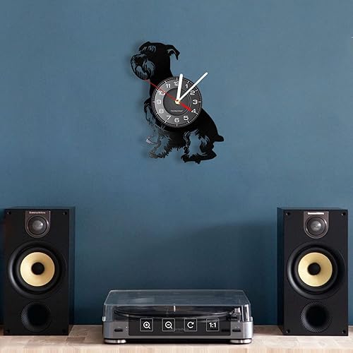 Miniatura 4 de Reloj de pared Schnauzer de 12 pulgadas, reloj de pared de perro Schnauzer gigante de raza de perro, disco de vinilo, reloj de pared para perros y