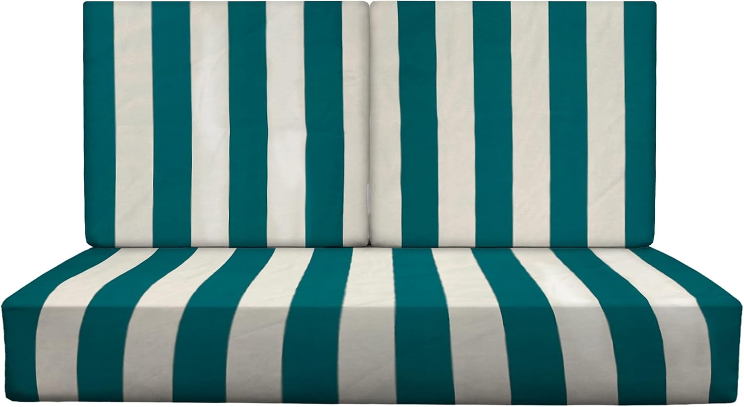 RSH DECOR: Deep Seating Foam Loveseat Cushion Set | 46” x 26” Loveseat | All-Weather Spun Fabric | Outdoor Foam Settee and Back Cushions for Patio Furniture | Peacock & White Stripe